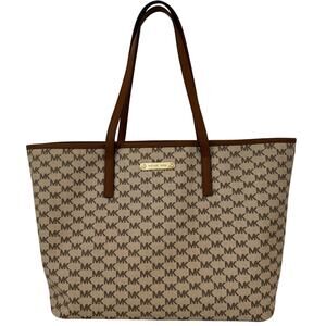 Michael Kors Signature Emry Large Tote Bag Zip Closure Shoulder Handbag Brown